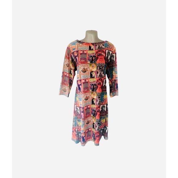 Postcard Women's Tunic Pop Art Hippie Woodstock 70’s Mid-length Dress Size Small - Picture 2 of 11